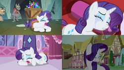 Size: 1229x691 | Tagged: safe, edit, edited screencap, screencap, rarity, rover, diamond dog, a dog and pony show, g4, lesson zero, magical mystery cure, sisterhooves social, comic, crying, drama queen, marshmelodrama, screencap comic, whining