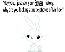 Size: 5000x4000 | Tagged: safe, angel bunny, rabbit, g4, animal, anti-bronybait, bronybait, browser history, dialogue, hoe, male, solo, text