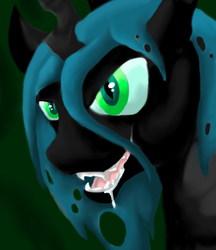 Size: 831x961 | Tagged: safe, artist:crazyhuskyarchie, queen chrysalis, changeling, changeling queen, g4, fangs, female, solo