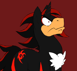 Size: 1498x1378 | Tagged: safe, artist:kookiekrap47, pony, unicorn, angry, archie comics, archie sonic universe, chest fluff, faic, grumpy, male, ponified, rage, reaction image, shadow the hedgehog, solo, sonic the hedgehog (series), stallion