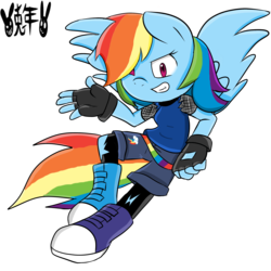 Size: 3000x3000 | Tagged: safe, artist:usagifriday, rainbow dash, anthro, g4, clothes, female, high res, solo, sonic the hedgehog (series), sonicified, style emulation