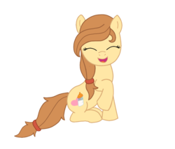 Size: 1122x960 | Tagged: safe, artist:dreamy-tommy, oc, oc only, oc:cream heart, earth pony, pony, cutie mark, eyes closed, female, hooves, mare, open mouth, raised hoof, simple background, sitting, smiling, solo, transparent background