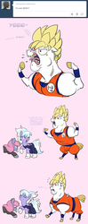 Size: 931x2352 | Tagged: safe, artist:carnifex, bulk biceps, cloudchaser, oc, oc:velvet, ask velvet, g4, ask, cosplay, dragon ball, dragon ball z, meme, over 9000, parody, tumblr