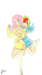 Size: 670x1191 | Tagged: safe, artist:alis-ayrton-fox, fluttershy, rainbow dash, human, g4, humanized