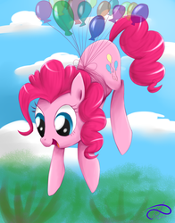 Size: 1100x1400 | Tagged: safe, artist:poisonicpen, pinkie pie, g4, balloon, female, solo, then watch her balloons lift her up to the sky