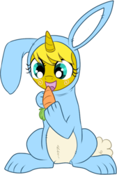 Size: 396x590 | Tagged: safe, artist:lulubell, oc, oc only, oc:ticket, alicorn, pony, alicorn oc, bunny costume, carrot, clothes, simple background, solo, transparent background