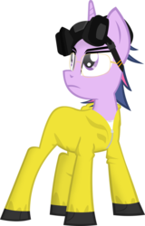 Size: 715x1118 | Tagged: safe, artist:zvn, twilight sparkle, pony, unicorn, g4, breaking bad, clothes, crossover, female, gas mask, glasses, jumpsuit, mare, simple background, solo, transparent background, unicorn twilight