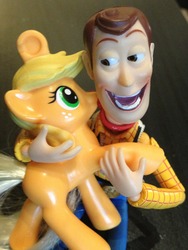 Size: 960x1280 | Tagged: safe, applejack, g4, female, hentai woody, irl, male, mcdonald's happy meal toys, meme, photo, rapeface, toy, toy story, woody, woody face, woodyjack