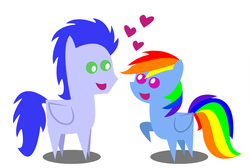 Size: 1024x690 | Tagged: safe, artist:unicornlova345, rainbow dash, soarin', g4, female, male, pointy ponies, ship:soarindash, shipping, straight