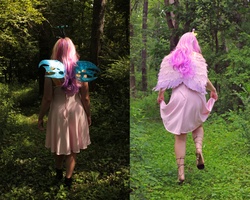 Size: 6480x5184 | Tagged: safe, artist:animedreamgirl121, princess cadance, queen chrysalis, human, g4, absurd resolution, cosplay, duality, forest, irl, irl human, photo
