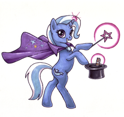 Size: 777x729 | Tagged: safe, artist:choedan-kal, trixie, pony, unicorn, g4, female, hat, magic, mare, peanut butter crackers, solo, top hat, trixie's cape, wand