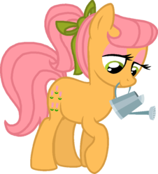 Size: 741x821 | Tagged: safe, artist:abion47, artist:bronybase, artist:starryoak, posey, earth pony, pony, g1, g4, female, g1 to g4, generation leap, mouth hold, simple background, solo, transparent background, watering can