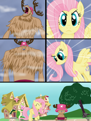 Size: 900x1200 | Tagged: safe, artist:sunsetsovereign, daisy, flower wishes, fluttershy, lily, lily valley, roseluck, g4, crossover, one piece, the stare, tony tony chopper