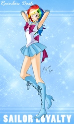 Size: 1693x2850 | Tagged: safe, artist:shinta-girl, rainbow dash, human, g4, armpits, female, humanized, sailor loyalty, sailor moon (series), sailor senshi, solo