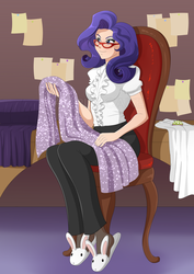 Size: 900x1273 | Tagged: safe, artist:apple-cake, rarity, human, g4, clothes, female, glasses, humanized, slippers, solo