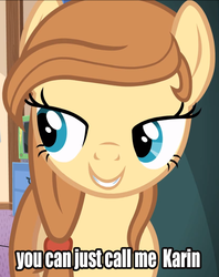 Size: 689x871 | Tagged: safe, oc, oc only, oc:cream heart, earth pony, pony, g4, bedroom eyes, female, image macro, mare, meme, smiling, solo, teeth, text