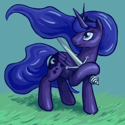 Size: 1600x1600 | Tagged: safe, artist:dahtamnay, princess luna, g4, female, solo, sword, warrior luna, weapon