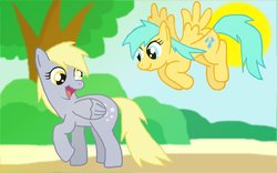 Size: 1131x707 | Tagged: safe, artist:x-blackpearl-x, derpy hooves, sunshower raindrops, pegasus, pony, g4, female, mare