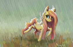 Size: 1889x1225 | Tagged: dead source, safe, artist:nayshie, angel bunny, fluttershy, g4, rain