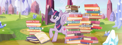 Size: 851x315 | Tagged: safe, twilight sparkle, alicorn, pony, g4, book, crystal empire, facebook, female, mare, solo, twilight sparkle (alicorn)