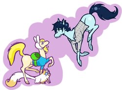 Size: 900x665 | Tagged: safe, artist:fiomera, cat, earth pony, pony, vampire, vampony, adventure time, cake the cat, fionna the human, male, marshall lee, ponified