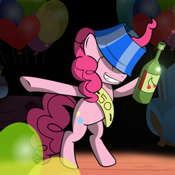 Size: 1000x1000 | Tagged: safe, artist:ponyecho, pinkie pie, g4, female, lampshade, party, solo, wine