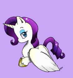 Size: 915x975 | Tagged: safe, artist:liyuku, rarity, alicorn, pony, g4, alicornified, eyeshadow, female, looking back, lying down, makeup, race swap, raricorn, solo