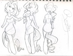Size: 1079x832 | Tagged: safe, artist:dahliabee, rarity, unicorn, anthro, g4, breasts, busty rarity, female, monochrome, reference sheet, sketch, solo