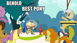 Size: 960x540 | Tagged: safe, edit, edited screencap, screencap, mayor mare, pikmin, pony, g4, the last roundup, behold, best pony, blue pikmin, captain olimar, female, male, mare, meme, pikmin (series), red pikmin, spacesuit, yellow pikmin