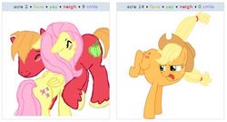 Size: 529x283 | Tagged: safe, applejack, big macintosh, fluttershy, earth pony, pony, g4, anti-shipping, buck, exploitable meme, juxtaposition, juxtaposition win, male, meme, ship:fluttermac, shipping, stallion, straight