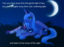 Size: 800x589 | Tagged: safe, artist:cartoonlion, princess luna, twilight sparkle, g4, cute, female, lesbian, lyrics, phantom of the opera, s1 luna, ship:twiluna, shipping, song reference