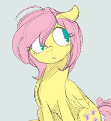 Size: 600x653 | Tagged: safe, artist:toodles3702, fluttershy, pegasus, pony, g4, alternate hairstyle, cute, female, floppy ears, gray background, mare, short hair, short mane, simple background, sitting, solo