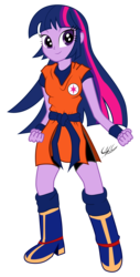 Size: 3307x6496 | Tagged: safe, artist:ponychaos13, twilight sparkle, equestria girls, g4, carla castañeda, dragon ball, dragon ball z, female, simple background, solo, son goku, son twilight, transparent background, vector, voice actor joke