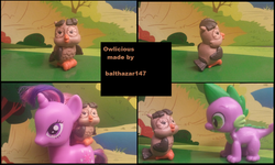 Size: 1286x772 | Tagged: safe, artist:balthazar147, owlowiscious, spike, twilight sparkle, g4, brushable, customized toy, toy