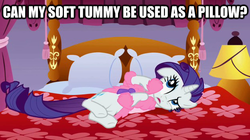 Size: 625x350 | Tagged: safe, rarity, g4, bed, female, image macro, imma snuggle you, solo