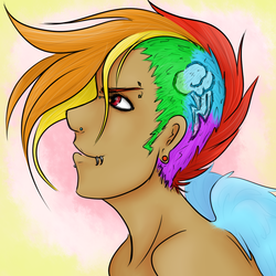 Size: 1000x1000 | Tagged: safe, artist:yuripaws, rainbow dash, human, g4, female, humanized, solo, winged humanization