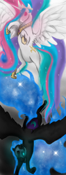 Size: 534x1400 | Tagged: safe, artist:yuripaws, nightmare moon, princess celestia, g4