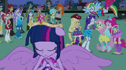 Size: 640x360 | Tagged: safe, screencap, applejack, aqua blossom, blueberry cake, captain planet, curly winds, fluttershy, golden hazel, microchips, nolan north, paisley, pinkie pie, rainbow dash, rarity, rose heart, scott green, some blue guy, spike, starlight, tennis match, twilight sparkle, dog, equestria girls, g4, my little pony equestria girls, animated, background human, balloon, big crown thingy, boots, bracelet, cowboy boots, crown, eyes closed, fall formal outfits, flying, glasses, hand on hip, hat, high heel boots, high heels, house, jewelry, mane seven, mane six, necktie, ponied up, pony ears, ponytail, prayer, praying, regalia, sparkles, spike the dog, streetlight, top hat, twilight ball dress, twilight sparkle (alicorn), wings