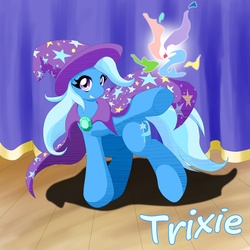 Size: 1000x1000 | Tagged: safe, artist:ragurimo, trixie, pony, unicorn, g4, female, magic, mare, pixiv, solo, stage