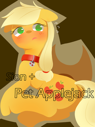 Size: 1280x1707 | Tagged: safe, artist:sion, applejack, earth pony, pony, ask pet applejack, g4, blushing, butt, collar, female, pet collar, pet play, plot, pony pet, solo, tumblr