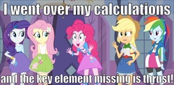 Size: 1024x499 | Tagged: safe, edit, edited screencap, screencap, applejack, fluttershy, pinkie pie, rainbow dash, rarity, equestria girls, g4, my little pony equestria girls, aardman animations, chicken run, dreamworks, hit by a truck of nostalgia, image macro, mac (chicken run), macintosh (computer), meme, nostalgia, pinkie has a crazy idea, script in the comments