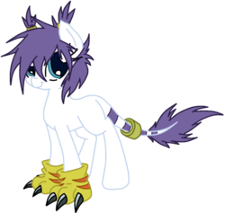 Size: 600x568 | Tagged: safe, artist:ipandacakes, oc, oc only, gatomon, pony, blank flank, clothes, digimon, gloves, leonine tail, ponified, simple background, solo, tail ring, tailmon, transparent background