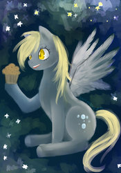 Size: 1024x1462 | Tagged: safe, artist:sweet-unknown, derpy hooves, pegasus, pony, g4, female, mare, muffin, solo