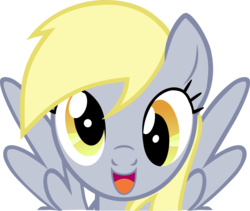 Size: 5244x4429 | Tagged: safe, artist:medio-cre, artist:mixermike622, derpy hooves, pegasus, pony, g4, absurd resolution, cute, derpabetes, face, female, looking at you, mare, open mouth, simple background, smiling, solo, spread wings, transparent background, vector