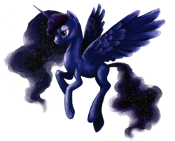 Size: 1120x900 | Tagged: safe, artist:redtallin, princess luna, g4, female, flying, missing cutie mark, simple background, solo