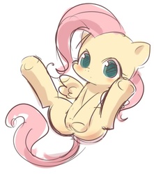 Size: 508x574 | Tagged: safe, artist:araraginatsuki, fluttershy, g4, covering, cute, female, on back, pixiv, shyabetes, solo, younger