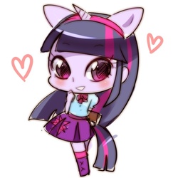 Size: 599x600 | Tagged: safe, artist:araraginatsuki, twilight sparkle, equestria girls, g4, chibi, fake horn, female, pixiv, solo