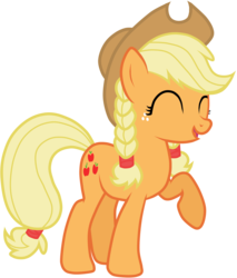 Size: 4257x5000 | Tagged: safe, artist:jennieoo, applejack, earth pony, pony, g4, absurd resolution, alternate hairstyle, braid, cute, eyes closed, female, mare, pigtails, ponytail, raised hoof, show accurate, simple background, solo, transparent background, vector