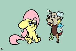 Size: 3000x2000 | Tagged: safe, artist:doggonepony, discord, fluttershy, g4, filly, tongue out, younger