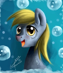 Size: 2252x2600 | Tagged: safe, artist:gusteaureeze, derpy hooves, pegasus, pony, g4, bubble, female, mare, solo, water